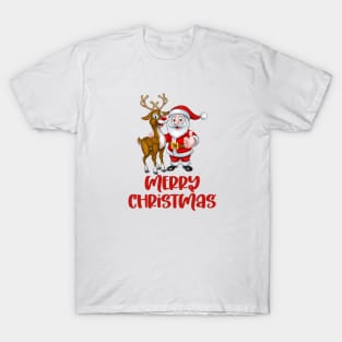 Christmas Approaching Santa Claus, Deer T-Shirt